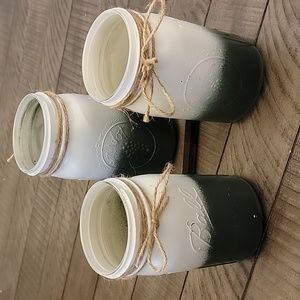 (3) Quart Size Ombre Mason Jars - Sage Green and White